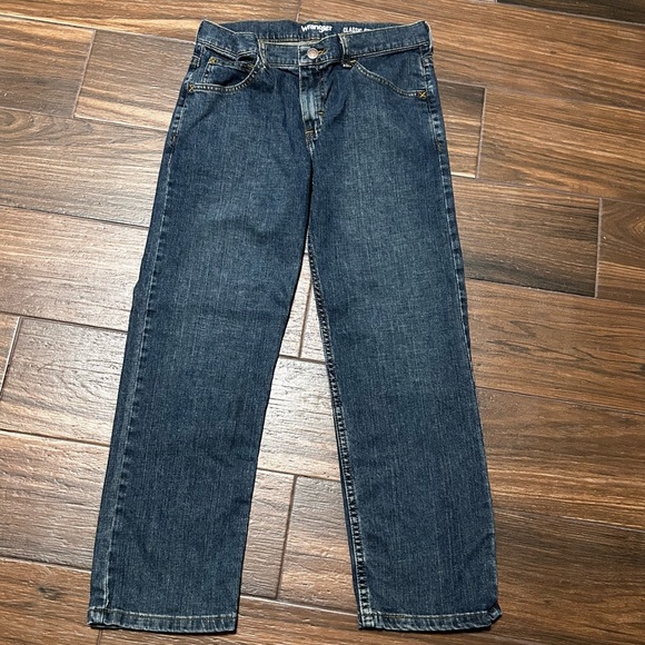 12 Husky Wrangler Boys Straight Jeans Dark Wash Adjustable Waist - Picture 1 of 6